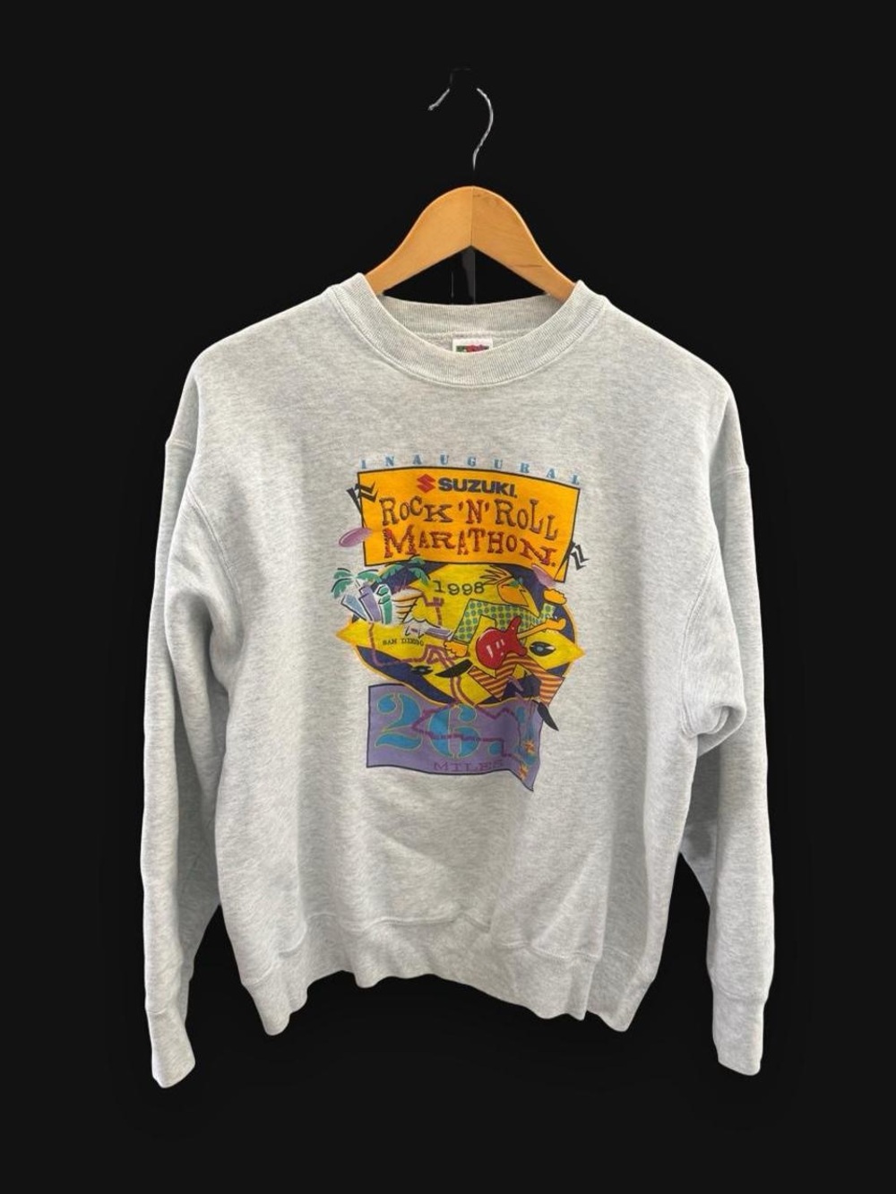 VTG 90s Fruit of the Loom Inaugural 1998 Rock n Roll Marathon Sweatshirt Gray L